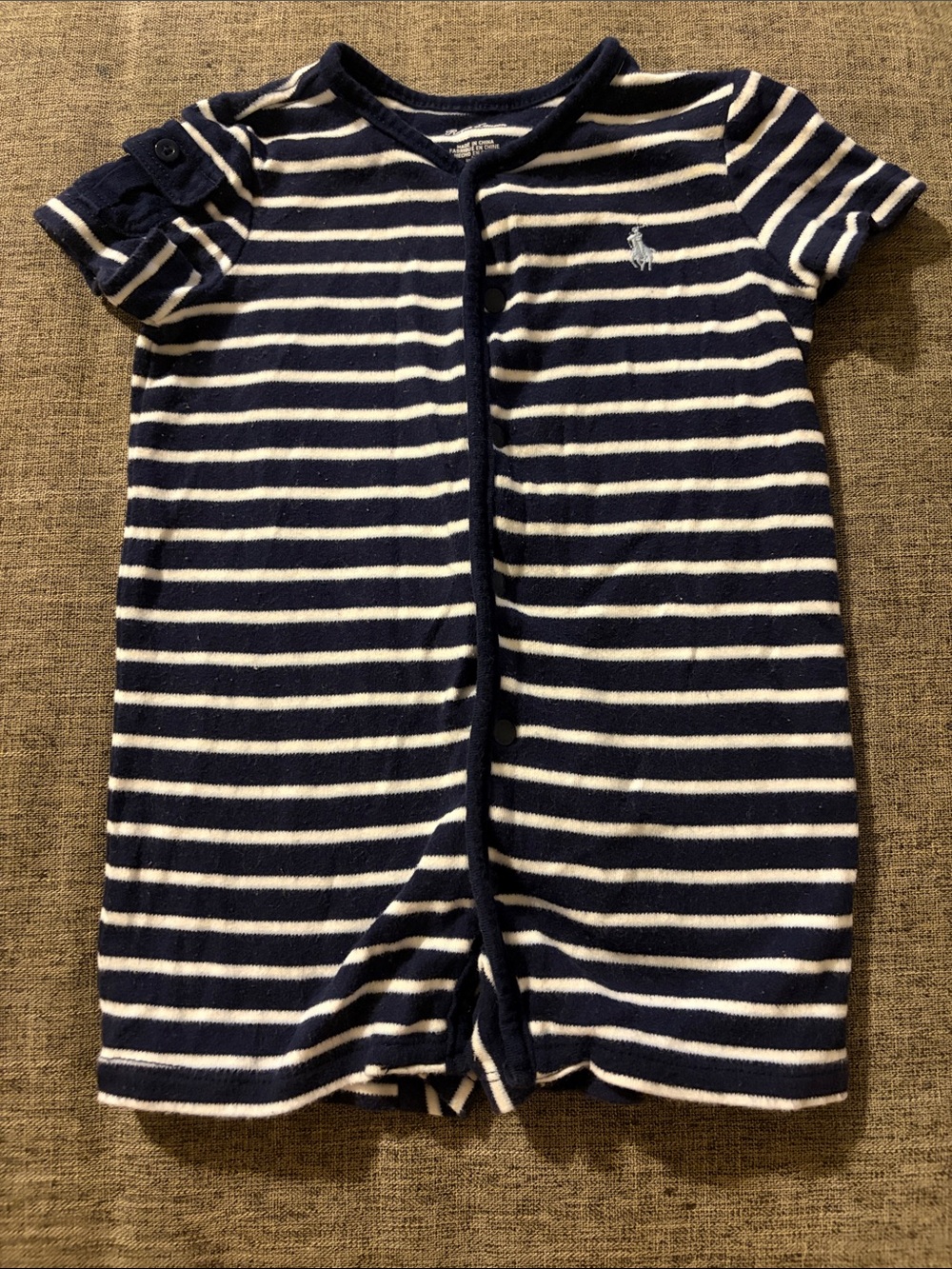 Ralph Lauren Navy & White Striped Footie One-Piece